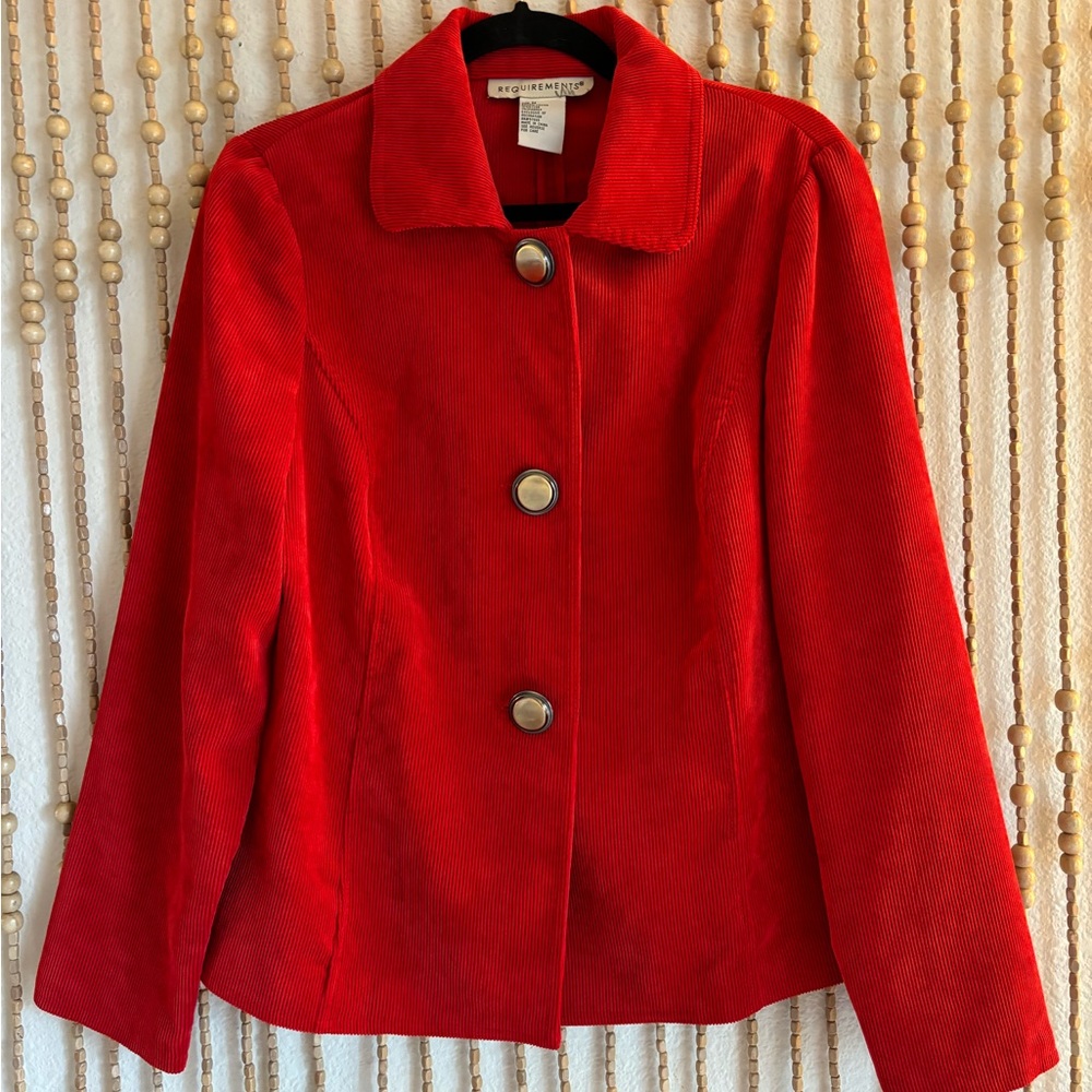 Vintage Rich Red Corduroy Large Button Detail Collared Casual Fit Jacket Med